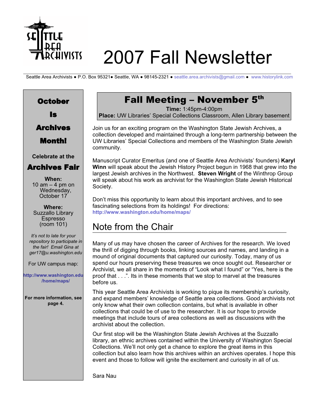2007 Fall Newsletter