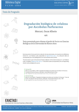 Degradación Biológica De Celulosa Por Ascobolus Furfuraceus Mercuri, Oscar Alberto 1987