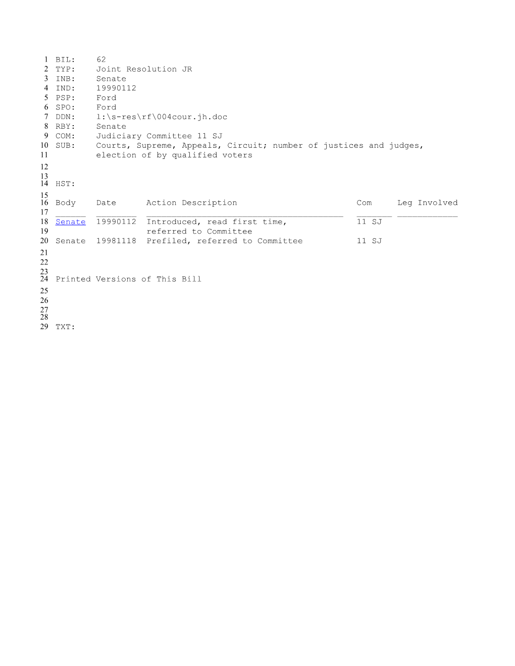 1999-2000 Bill 62: Courts, Supreme, Appeals, Circuit; Number of Justices and Judges, Election