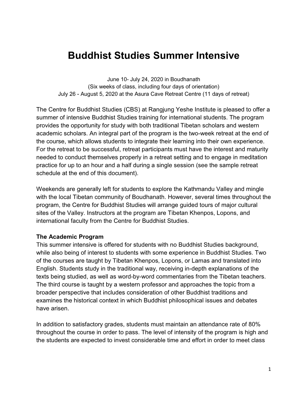 Buddhist Studies Summer Intensive