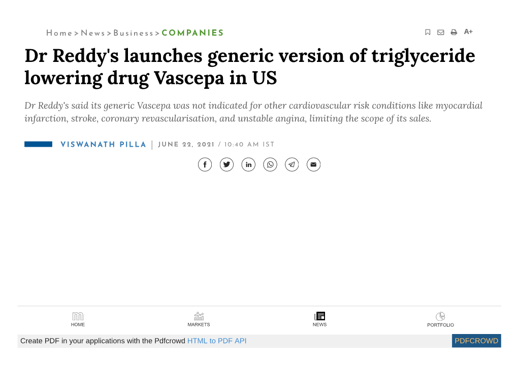 Dr Reddy's Launches Generic Version of Triglyceride Lowering Drug Vascepa in US