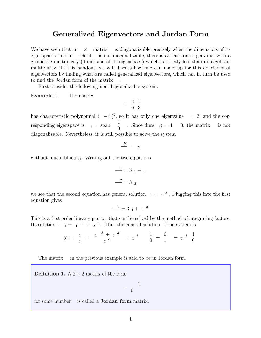 Generalized Eigenvectors and Jordan Form