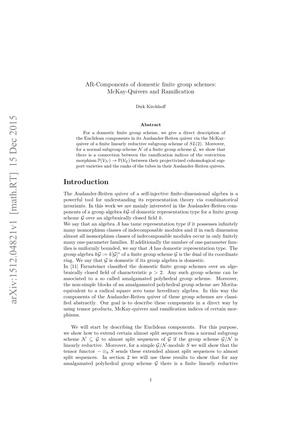 Arxiv:1512.04821V1 [Math.RT]