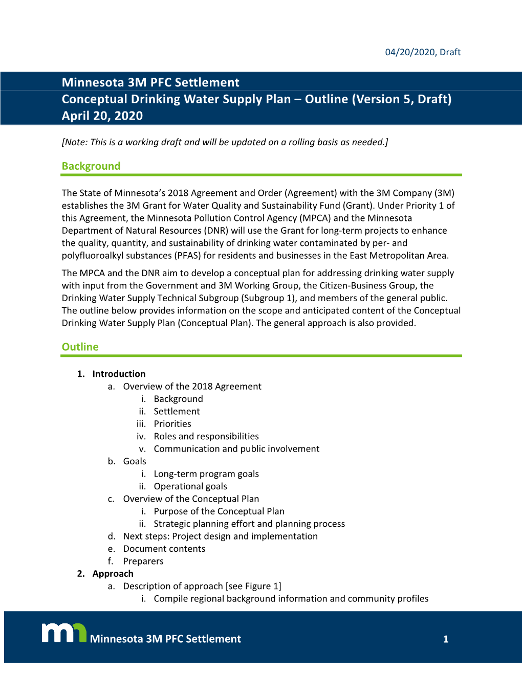 Draft Conceptual Drinking Water Supply Plan Outline