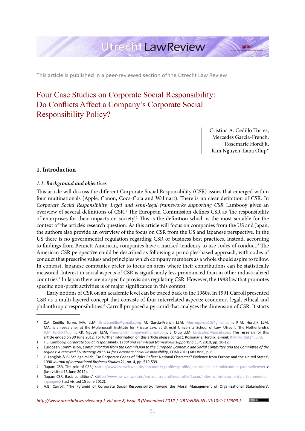 Four Case Studies on Corporate Social Responsibility: Do Conflicts Affect a Company’S Corporate Social Responsibility Policy?
