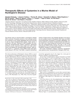 Therapeutic Effects of Cystamine in a Murine Model of Huntington's Disease