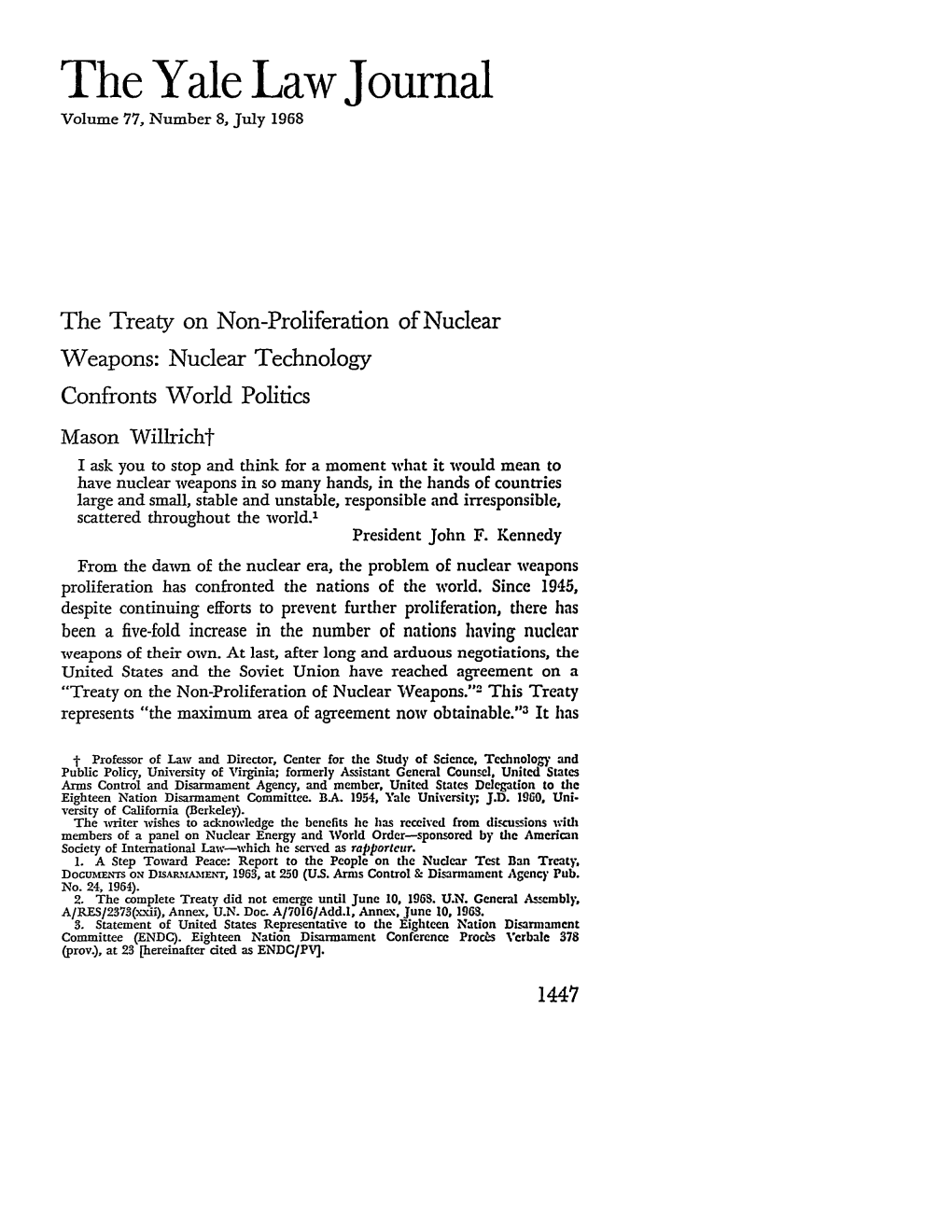 The Treaty on Non-Proliferation of Nuclear Weapons: Nuclear