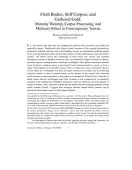 Flesh Bodies, Stiff Corpses, and Gathered Gold: Mummy Worship, Corpse Processing, and Mortuary Ritual in Contemporary Taiwan