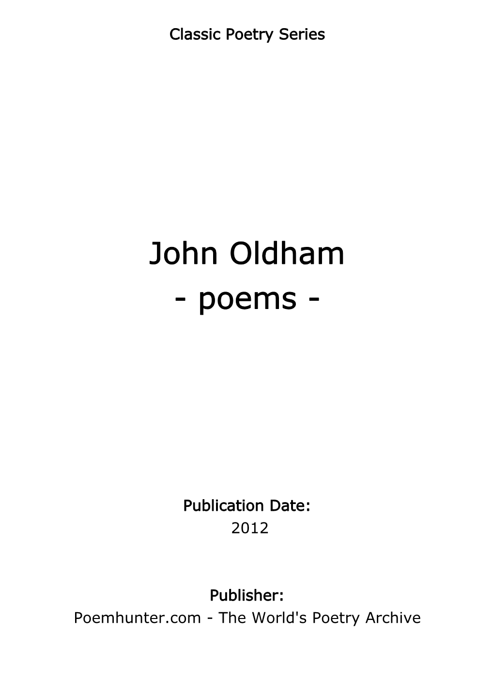 John Oldham - Poems