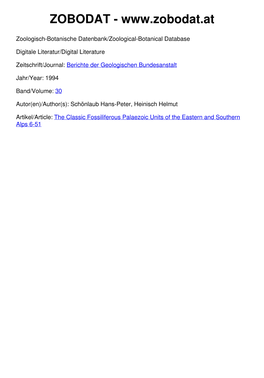 The Classic Fossiliferous Palaeozoic Units of the Eastern and Southern Alps1