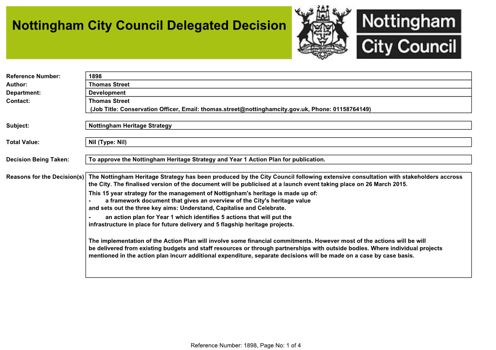 Nottingham City Council Delegated Decision