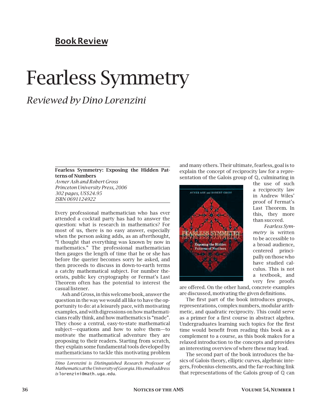 Book Review: Fearless Symmetry, Volume 54, Number 1