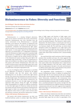 Bioluminescence in Fishes: Diversity and Functions