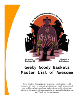 Geeky Goody Baskets Master List of Awesome