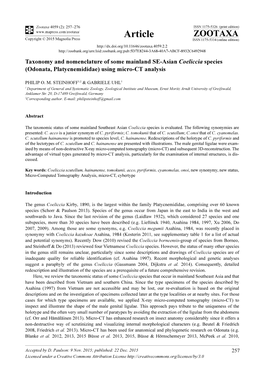 Taxonomy and Nomenclature of Some Mainland SE-Asian Coeliccia Species (Odonata, Platycnemididae) Using Micro-CT Analysis