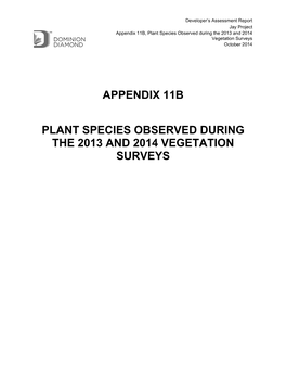 Appendix 11B Plant Species Observed During the 2013