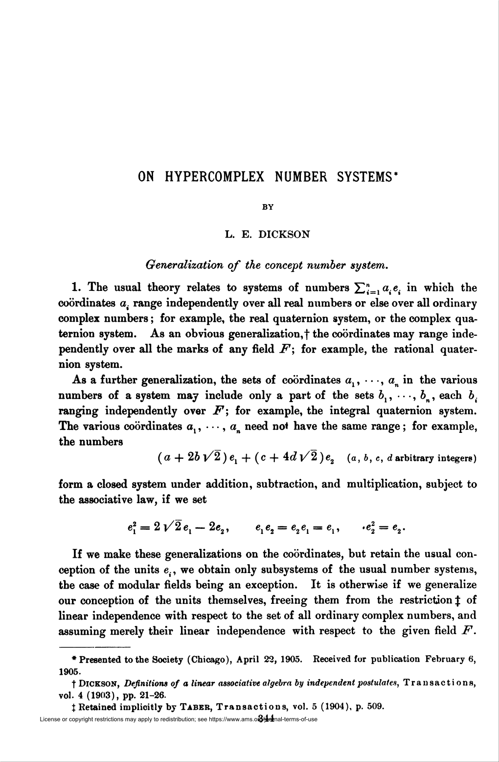 On Hypercomplex Number Systems*