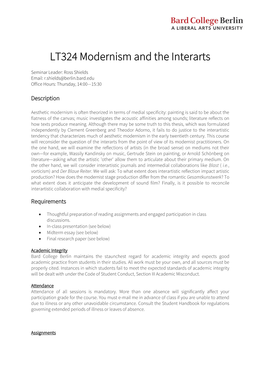 LT324 Modernism and the Interarts