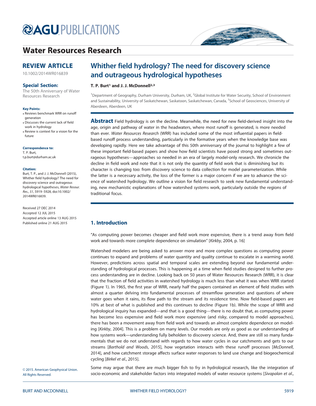 Whither Field Hydrology? the Need for Discovery Science and Outrageous