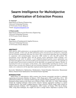 Swarm Intelligence for Multiobjective Optimization of Extraction Process