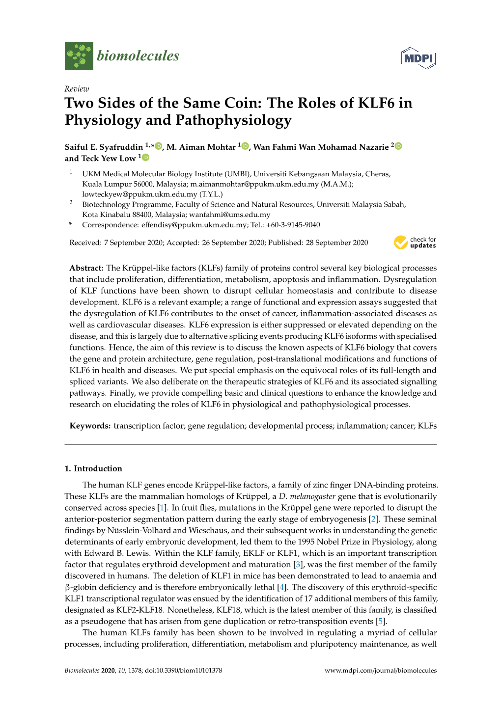 Two Sides of the Same Coin: the Roles of KLF6 in Physiology and Pathophysiology