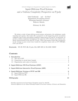 Input-Oblivious Proof Systems and a Uniform Complexity Perspective on P/Poly