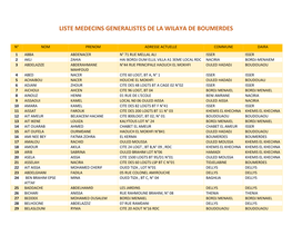 Liste Medecins Generalistes De La Wilaya De Boumerdes