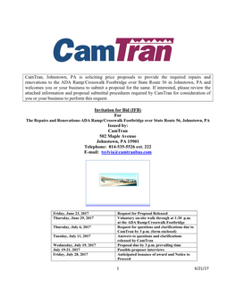 Camtran, Johnstown, PA Is Soliciting Price