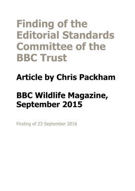 Finding of the Editorial Standards Committee of the BBC Trust Article