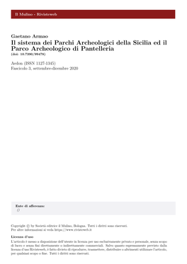 Il Sistema Dei Parchi Archeologici Della Sicilia Ed Il Parco Archeologico Di Pantelleria (Doi: 10.7390/99478)