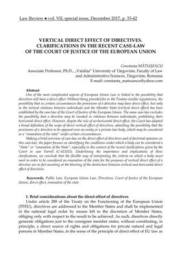 Vertical Direct Effect of Directives. Clarifications in the Recent Case-Law of the Court of Justice of the European Union
