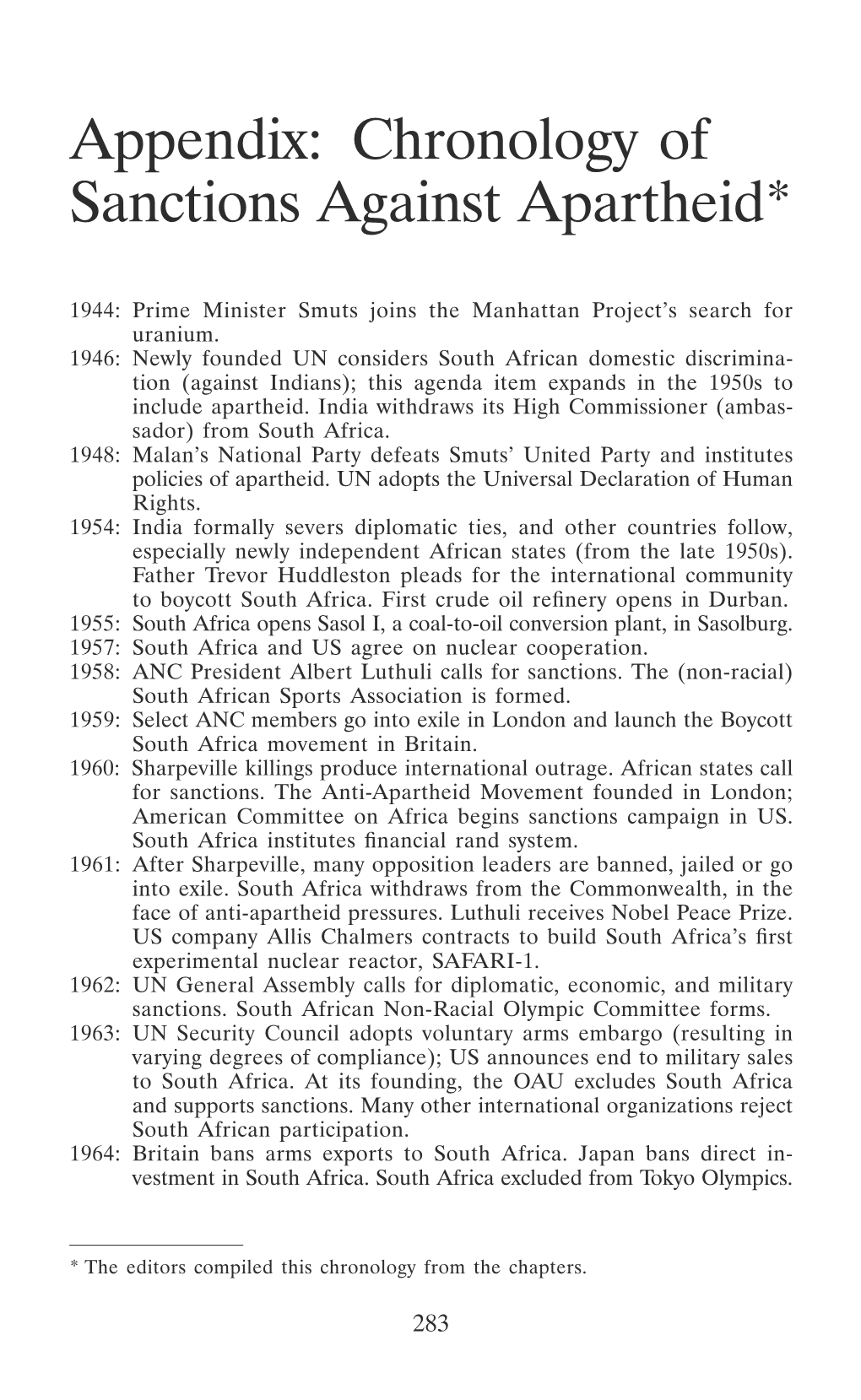 Appendix: Chronology of Sanctions Against Apartheid*