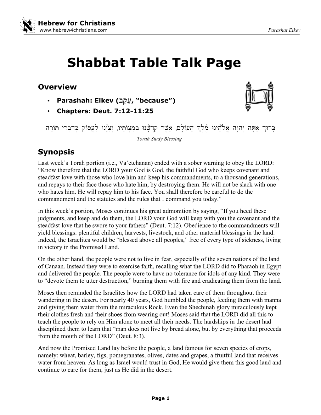 Shabbat Table Talk Page