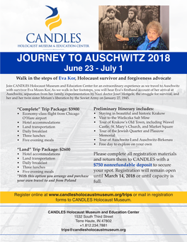JOURNEY to AUSCHWITZ 2018 June 23 - July 1 Walk in the Steps of Eva Kor, Holocaust Survivor and Forgiveness Advocate