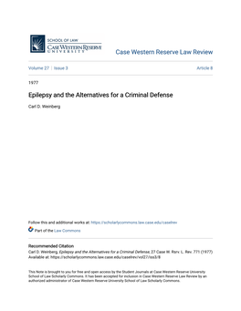 Epilepsy and the Alternatives for a Criminal Defense