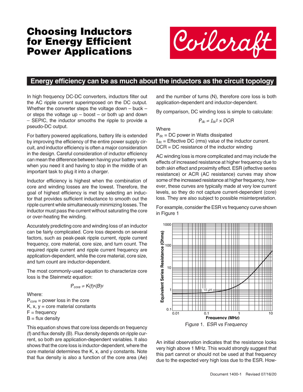 Choosing Inductors for Energy Efficient Power Applications