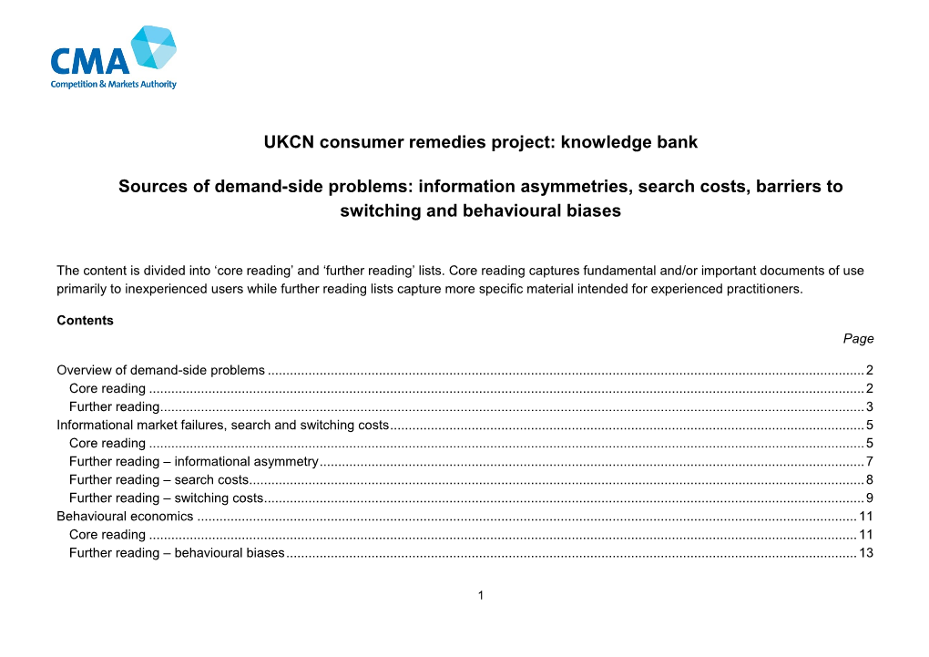 Sources of Demand-Side Problems: Information Asymmetries, Search Costs, Barriers to Switching and Behavioural Biases