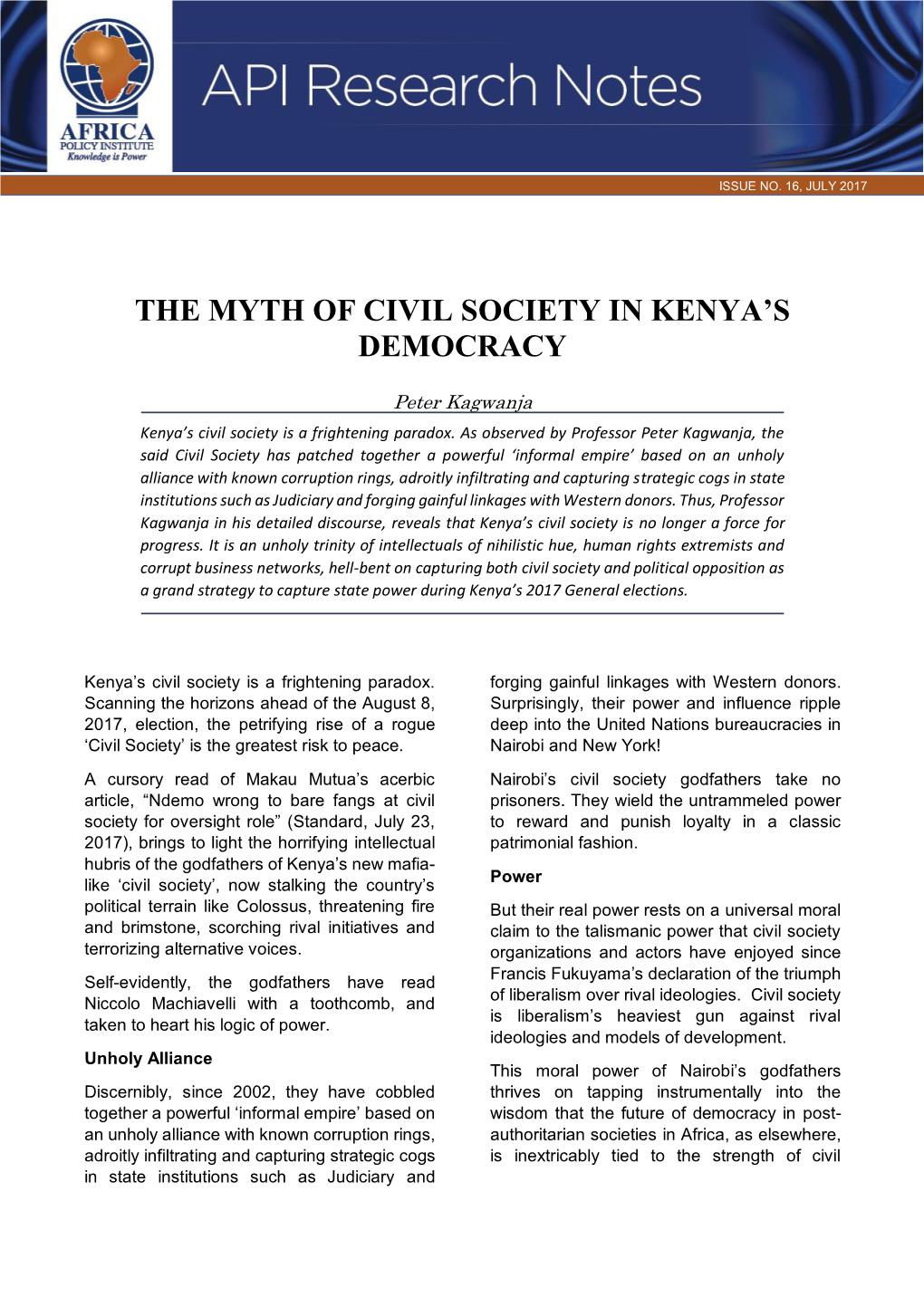 The Myth of Civil Society in Kenya's Democracy