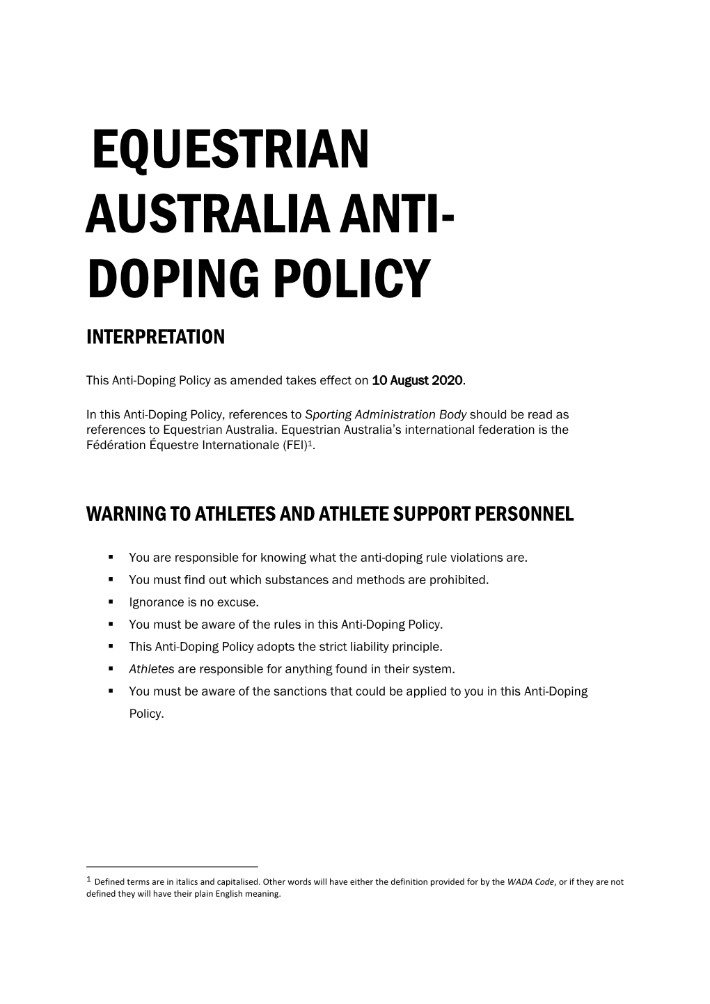 Doping Policy Interpretation