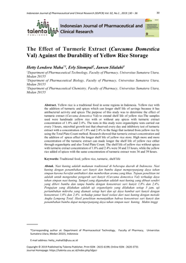 Curcuma Domestica Val) Against the Durability of Yellow Rice Storage