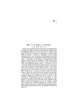 It Is to Be Regretted That of the Remains of Verulamium, Probably the Largest and the Most Important Roman City in England