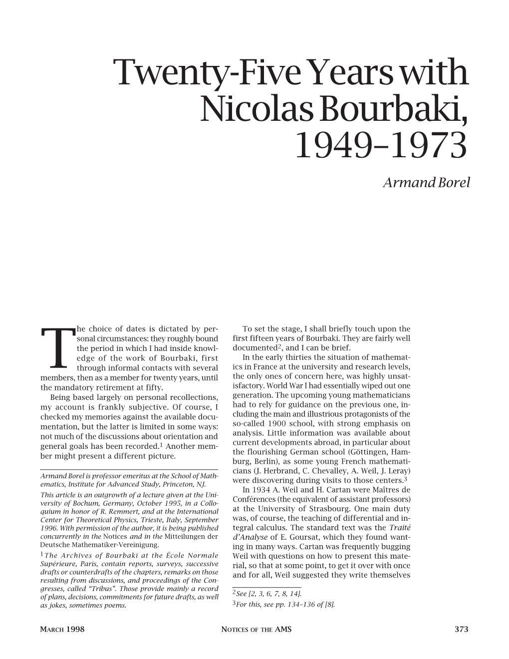 Twenty-Five Years with Nicolas Bourbaki, 1949-1973