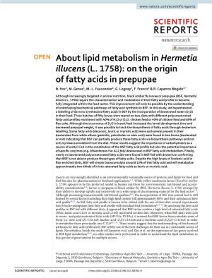 (L. 1758): on the Origin of Fatty Acids in Prepupae B