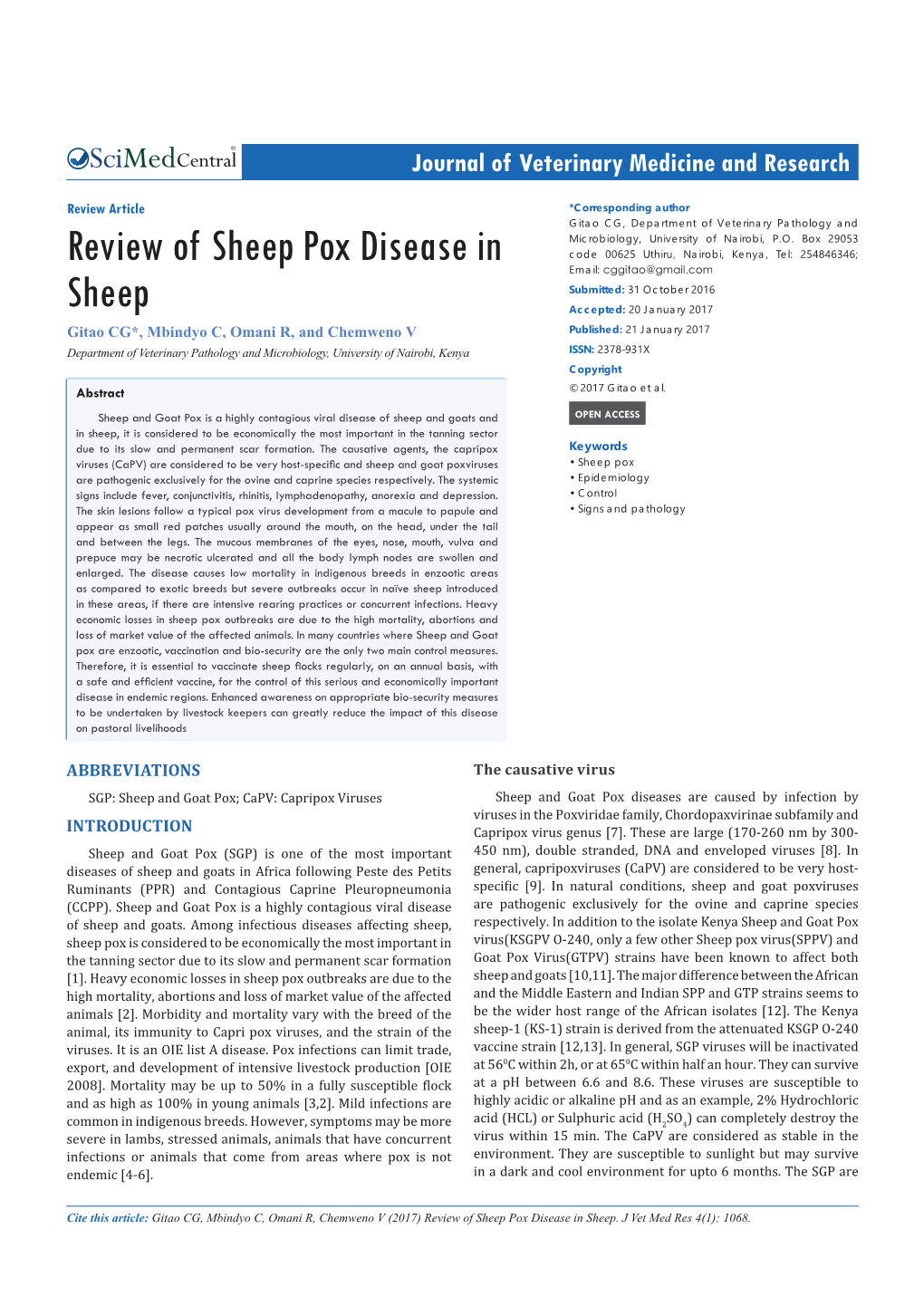 Review of Sheep Pox Disease in Sheep