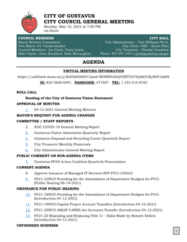 City of Gustavus City Council General Meeting Agenda