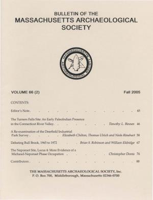 Bulletin of the Massachusetts Archaeological Society, Vol. 66, No