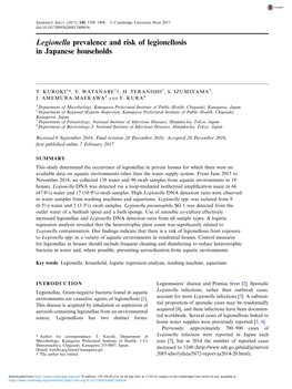 Legionella Prevalence and Risk of Legionellosis in Japanese Households