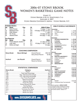 2006-07 Stony Brook Women's Basketball Game Notes