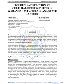 Tourist Satisfaction at Cultural Heritage Sites in Warangal City, Telangana State - a Study