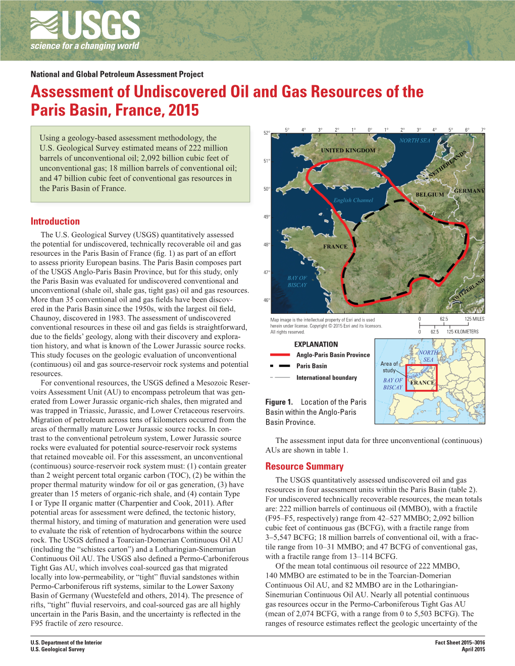 Assessment of Undiscovered Oil and Gas Resources of the Paris Basin, France, 2015